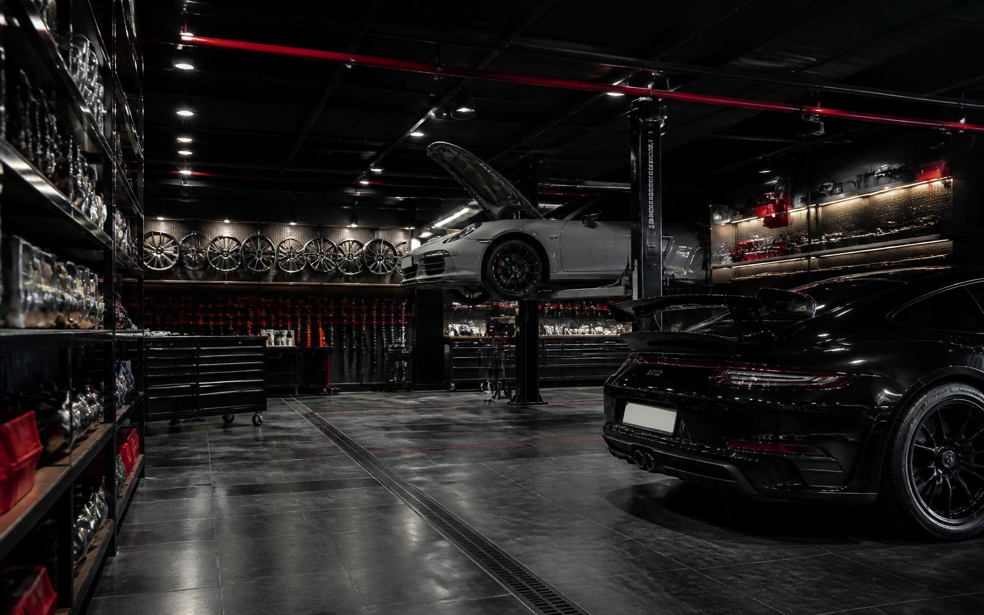 Oficina moderna com peças automotivas premium